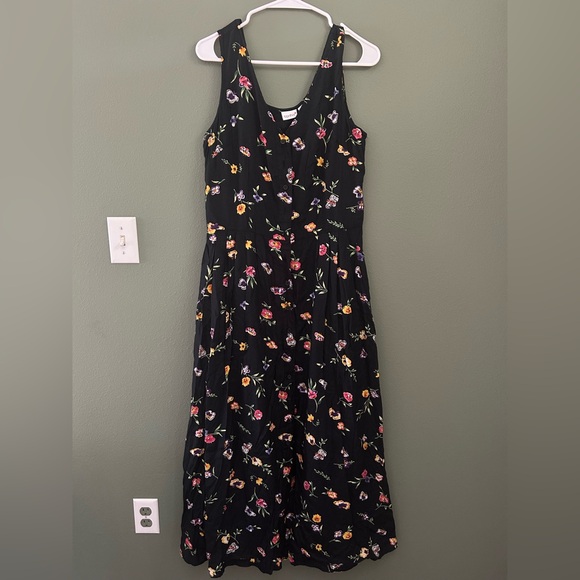 Vintage Floral Black Sleeveless Dress - Picture 1 of 4